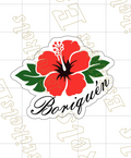 Sticker with a red flower and 'Boriquén' text on a grid background
