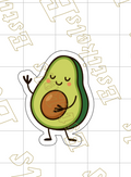 Cartoon avocado with a smiling face on a grid background with 'Estikels' branding.